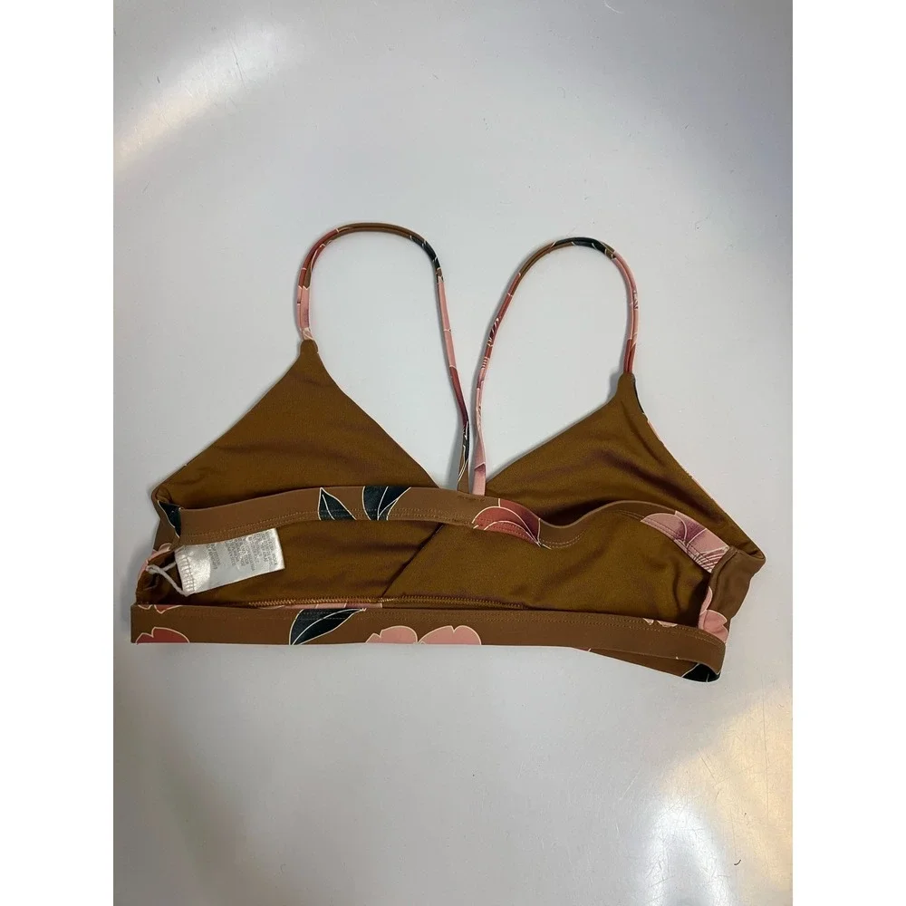 O'Neill Bikini Top Kids Size 12 Brown Floral NWT Cross Back Swimwear